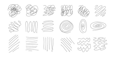 Set of hand drawn icons of different style, hand drawn continuous sketch line art in black and white isolated on a white background.