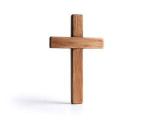 Simple wooden cross against white background