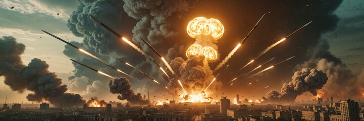 City under siege: Explosions and chaos dominate the war-torn landscape.