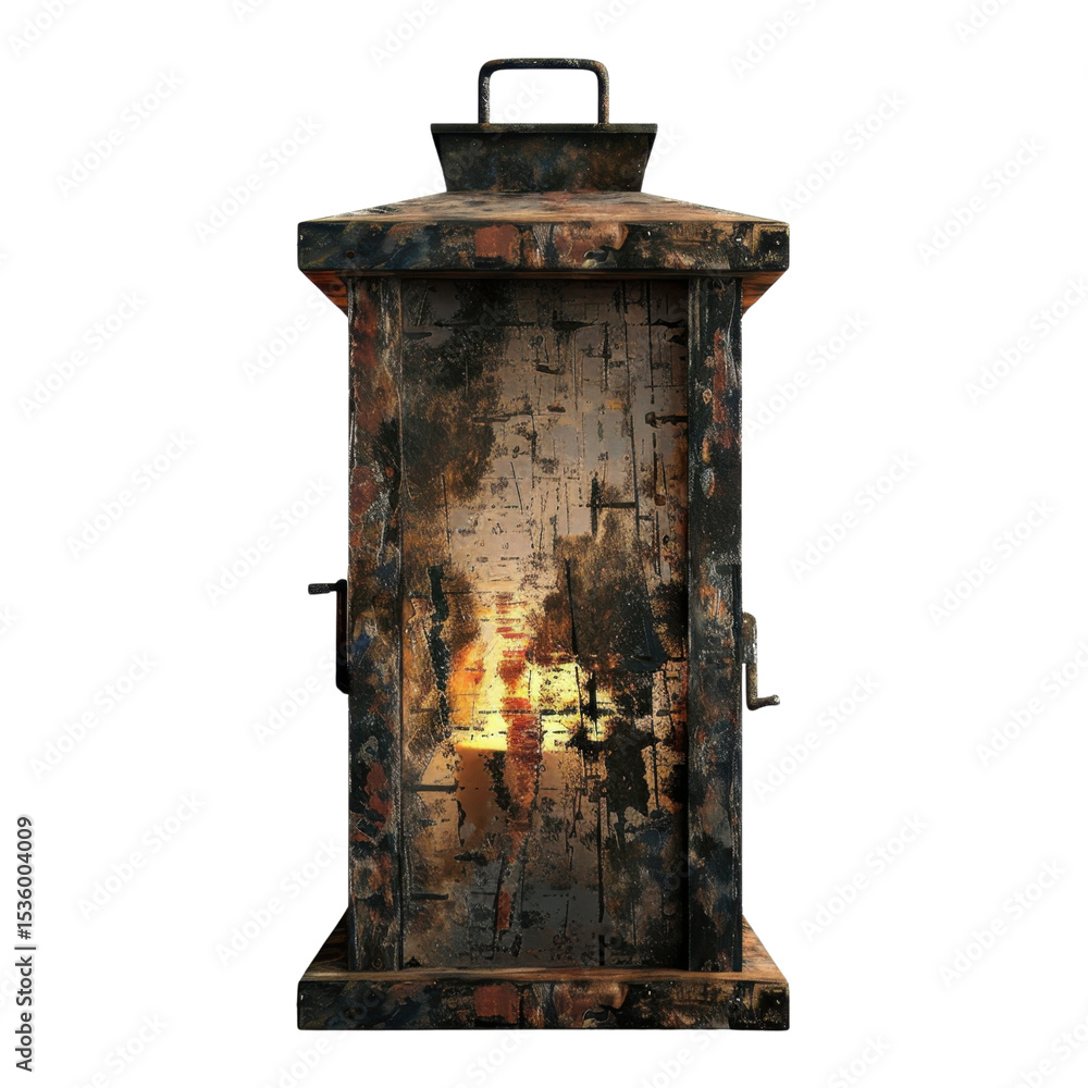 Aufkleber vintage lantern with rustic design, featuring weathered surface and warm glow emanating from within.