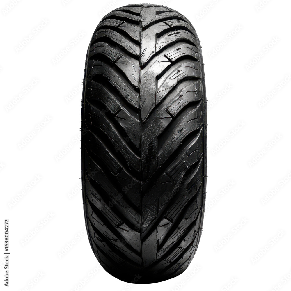 Poster close up view of black tire showcasing its tread pattern, designed for optimal grip and performance 