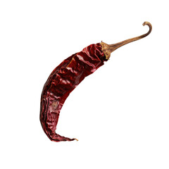 Dried red chili pepper with wrinkled texture, showcasing its vibrant color and unique shape, perfect for adding spice and flavor to various dishes