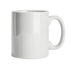 Plain white ceramic mug with smooth surface and comfortable handle, perfect for hot beverages like coffee or tea. Its minimalist design makes it suitable for any kitchen or office setting