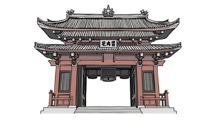 Tokyo Temple Entrance Gate Illustration