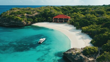 Secluded tropical beach with a house