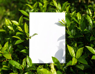 Blank A4 Poster Mockup in Tropical Nature with Green Plants and Bright Sunlight