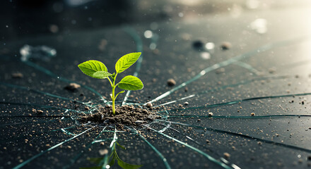 Resilience A Tiny Plant's Triumph Over Shattered Glass