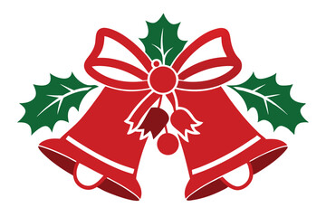 Festive Christmas Bells with Holly and Ribbon on White Background