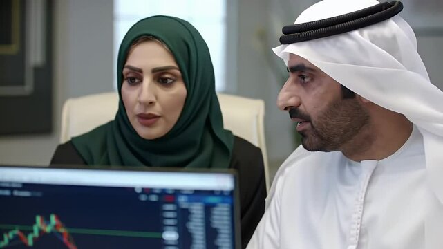 UAE Business Professionals Analyzing Market Data