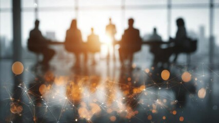 Blurred Corporate Meeting with Digital Network Connection Overlay - Powered by Adobe
