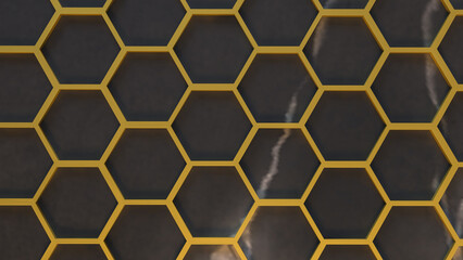 The Gold Beehive and black marble for Abstract Background concept 3d Rendering.