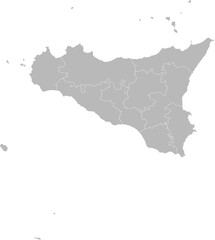 Sicily (Sicilia), Italy – administrative vector map with province and city boundaries (Web Mercator projection, PPT-compatible & fully editable)