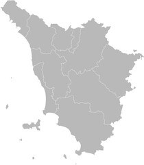 Tuscany (Toscana), Italy – administrative vector map with province and city boundaries (Web Mercator projection, PPT-compatible & fully editable)
