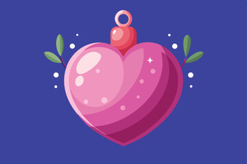 Heart Shaped Christmas Ornament with Green Leaves on Blue Background