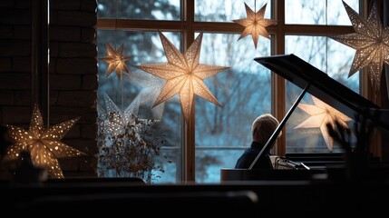 Winter Piano Serenade: A Child Plays by the Window