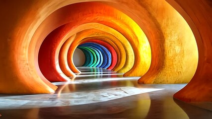 Vibrant rainbow tunnel with unique architecture creating an abstract colorful perspective - Powered by Adobe