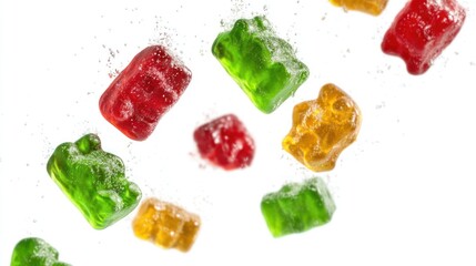 Colorful Gummy Bears Falling in Water