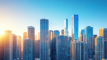 Obraz premium Spectacular Chicago skyline at sunrise, illuminating the architectural marvels