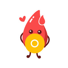 Cute doodle character for blood donate day with blood type O, cartoon blood donor day, icon blood donor day