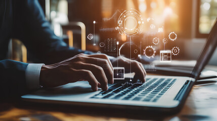 Feedback loop for continuous improvement Business decision-making strategy. OODA and PDCA cycles. Businessman using laptop computer to manage project.