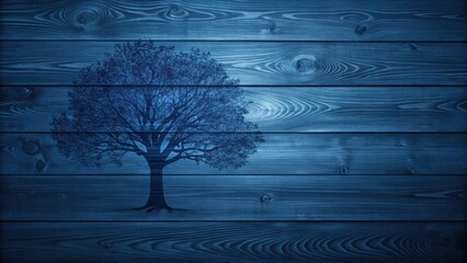 Dark Navy Blue Wood Panel Background with Tree Silhouette