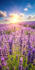Naklejka premium Dense lavender fields with individual flowers swaying gently in the breeze on a sunny day