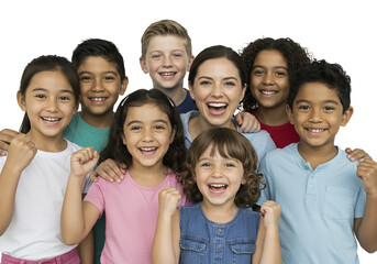 Happy Children with Teacher Celebrating Success Together