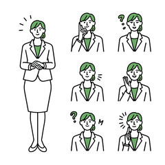 Greenhaired Businesswoman Poses Illustrations Set vector 1