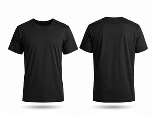 Black Blank T Shirt Template Front and Back View on White Background for Apparel Mockup Display