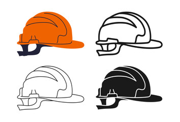 Construction safety helmet icon symbol set. Modern safety protective hardhat for builder mechanic plumber carpentry service. Professional safety cap stylized simple sign web design vector illustration