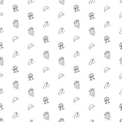 Mushroom fruit croissant doodle seamless background


