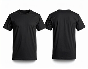 Black Blank T Shirt Template Front and Back View on White Background for Apparel Mockup Display