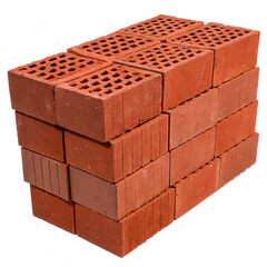 stack of red bricks, isolated PNG transparent background