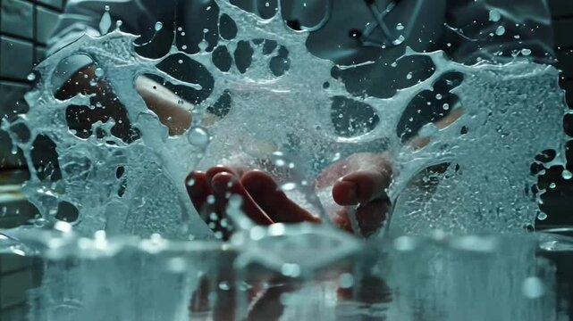Doctor demonstrating water splash in clinical setting