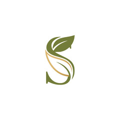 Modern eco-friendly logo: green 'S' with leaves. Nature, organic, sustainability, environment, corporate, minimalist.