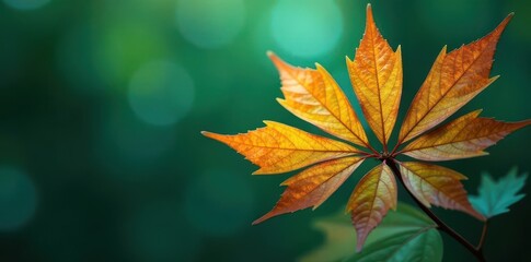 Golden leaf cluster against teal Subtle lighting, refined aesthetic , stylish, dark teal