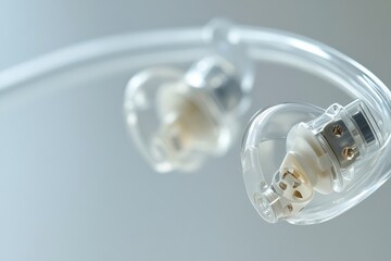 A cochlear implant component. Precision technology, medical innovation, and hearing aid device structure in clinical use. Healthcare engineering, assistive technology, and medical device structure.