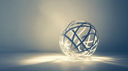 Leadership development and corporate responsibility concept featuring atlas sphere formed by interconnected geometric shapes on modern minimal background representing global business management