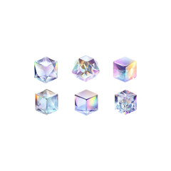 Fototapeta premium Set of 3D Crystal Glass Cubes with Transparent Surfaces and Light Reflections Isolated on White Background