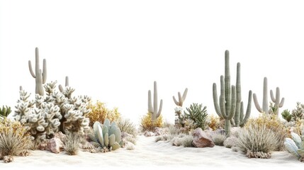 Arid beauty: A minimalist desert landscape featuring cacti and native plants