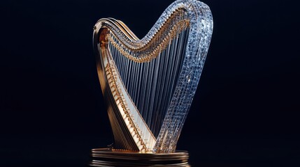 Obraz premium Elegant golden and crystal harp against a dark backdrop showcasing artistry