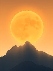 Fototapeta premium Rinascita: Illustrazione di un sole che sorge dietro ad una grande e maestosa montagna