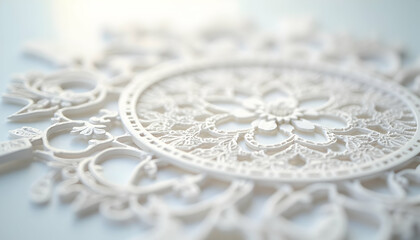 Obraz premium Detailed White Lace Round Doily Delicate Pattern Closeup