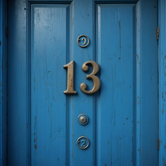 Thirteen Number on Blue Door