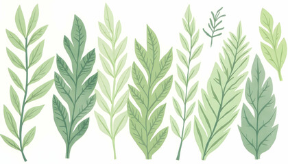 Fototapeta premium Green Leaves Illustration on White Background for Decoration