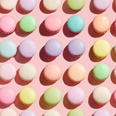 Obraz premium Seamless Sweet Delights Colorful Macarons on Pink Surface Food Photography Studio Environment