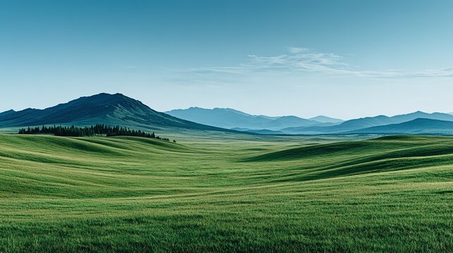Expansive valley with rolling hills and distant mountains.
