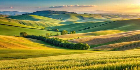 Rolling hills with wheat in the background