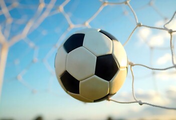 Fototapeta premium Generative AI The thrill of victory a soccer ball piercing through the net