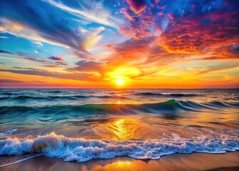 Vibrant Sunset Over Ocean Waves